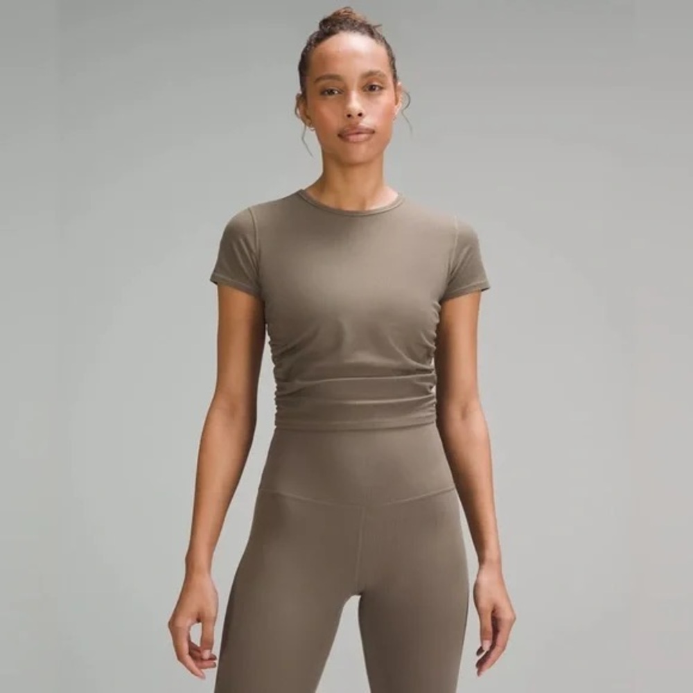 lululemon short sleeve ruched waist top in Nomad